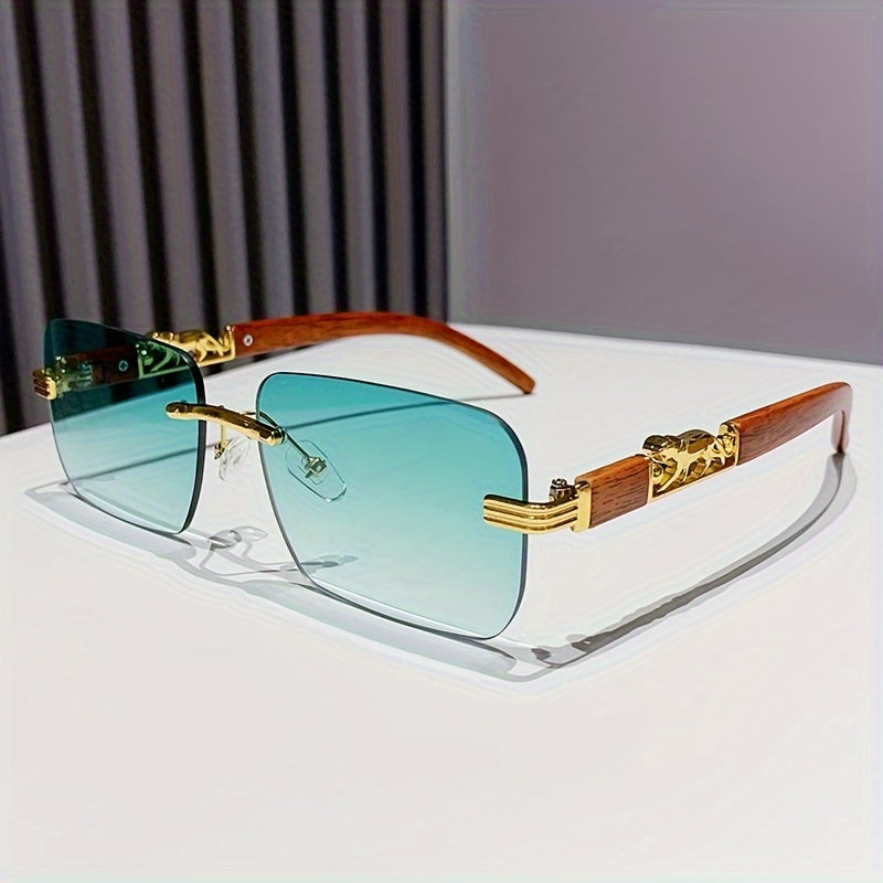 Cheetah Leopard fashion glasses For Women Men Rectangle Rimless Wood Grain Temple Sun Shades For Beach Party Travel