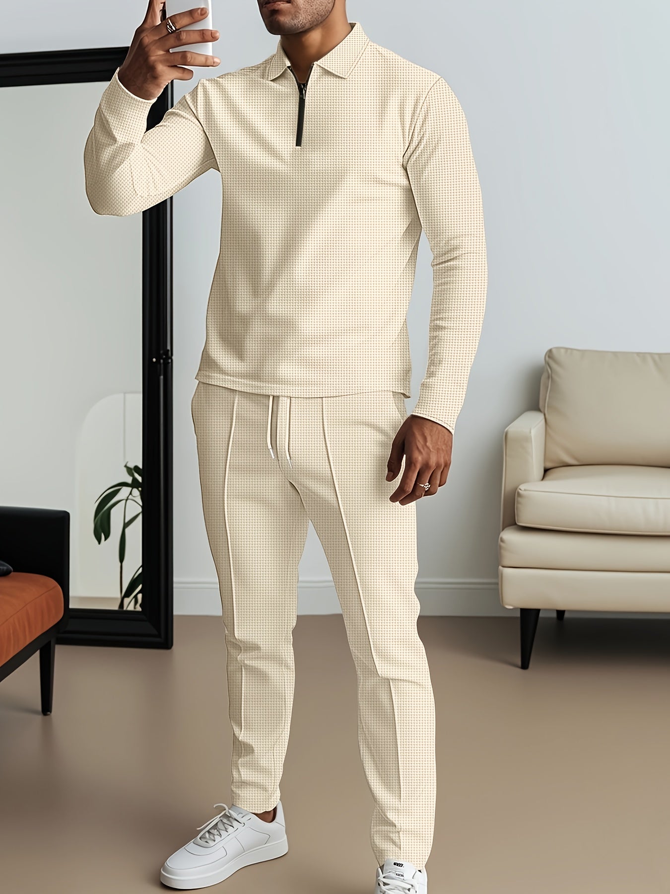 2025 collar half zipper long sleeved two-piece set, collar zipper allows for free breathing, casual pants to wear, knitted fabric is softer, multi color and multi style, Men's solid color is simple and not simple.