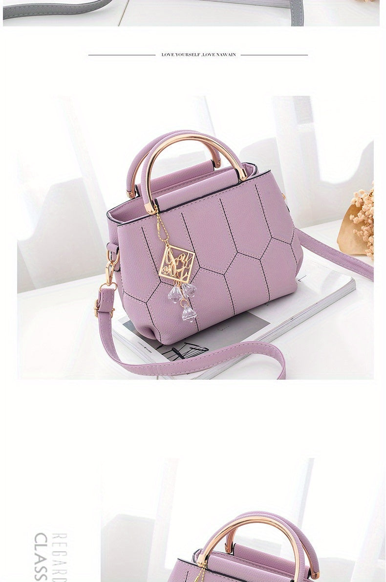 2025 New Women's Geometric Hexagon Pattern Crossbody Bag with Adjustable Strap & Golden-Tone Hardware - Zipper Closure, Polyester Lining, Multiple Colors (Khaki/Dark Gray/White/Pink/Red/Black) - Versatile for Casual & Formal