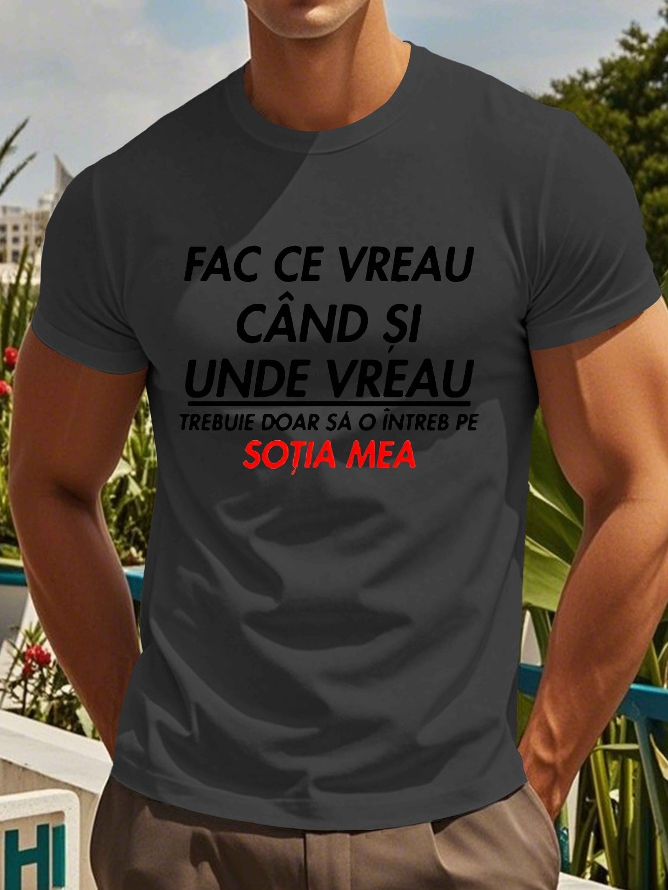 Men's Romanian Quote Short Sleeve T-Shirt - "Face Ce Vreau Cand Si Under Breath" Print, Lightweight Polyester, Casual Summer Top, Round Neck, Machine Washable, Machine Washable Tee | Bold Text Tee | Lightweight Material