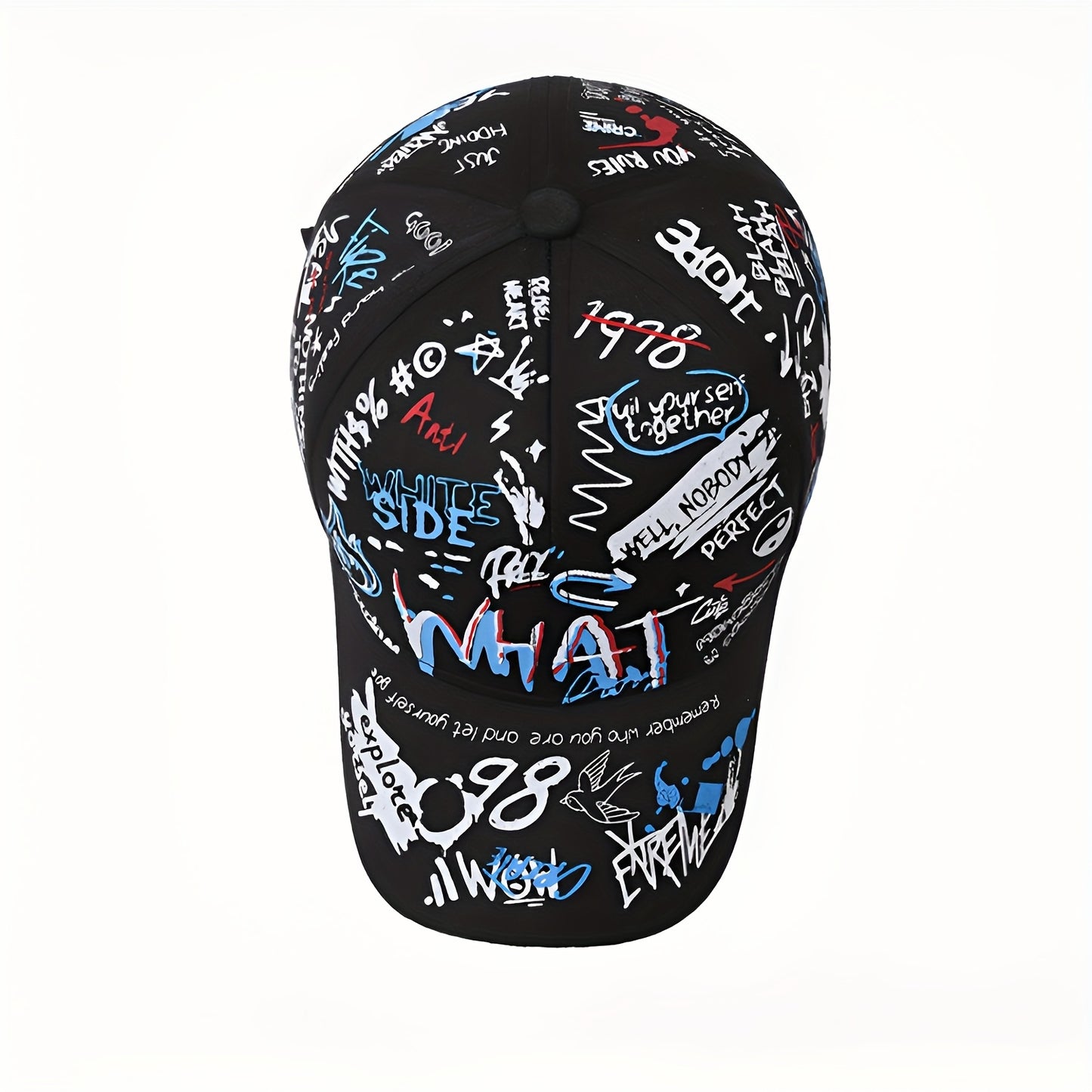 Stylish baseball cap with cool graffiti letter print, hard top, trendy hip-hop design, versatile sun protection hat for both European and American styles, available in 4 colors