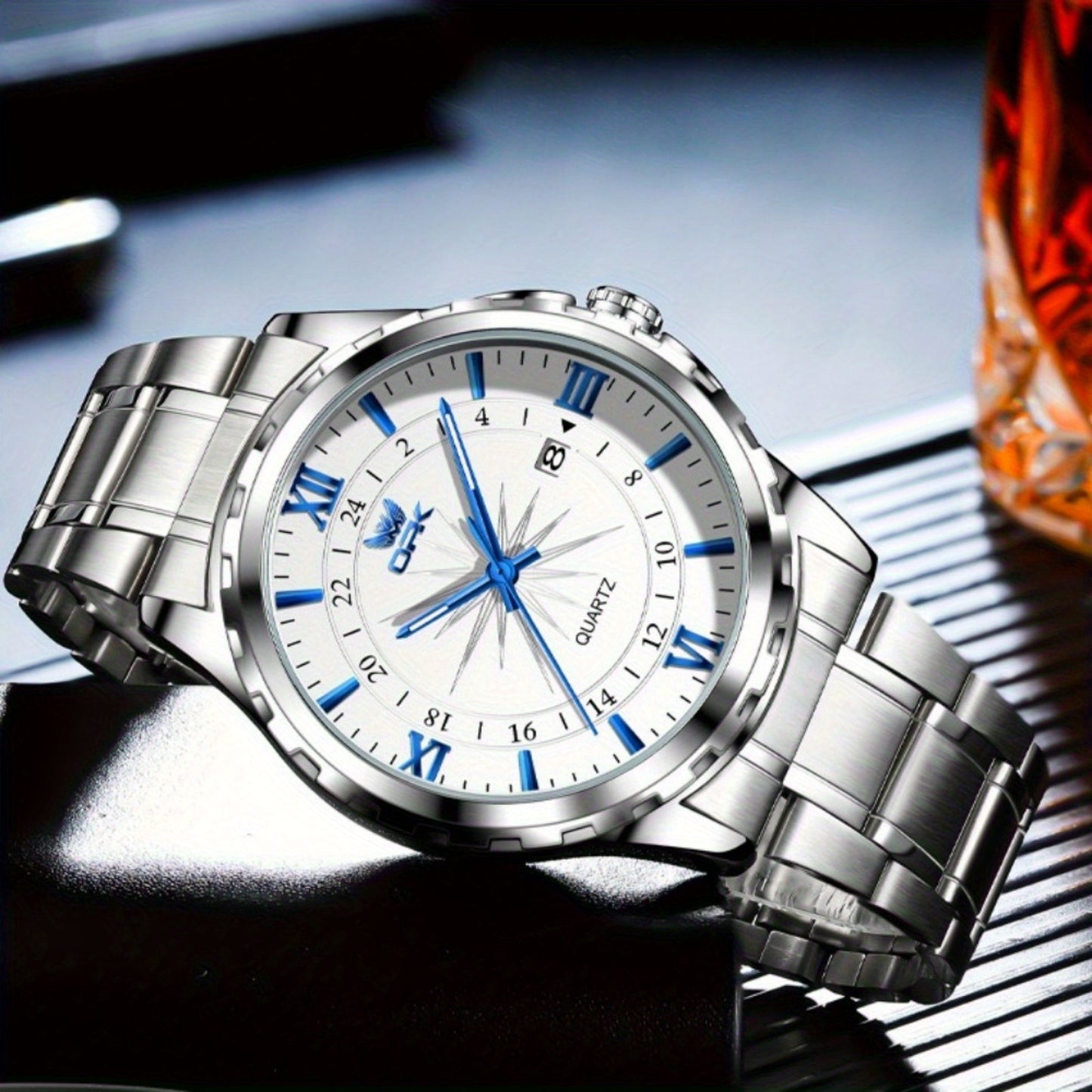 Elegant Luxury Men's Watch with Night Light, Roman Numerals & Date Display - Quartz Movement Stainless Steel Band for Business Casual & Formal Occasions