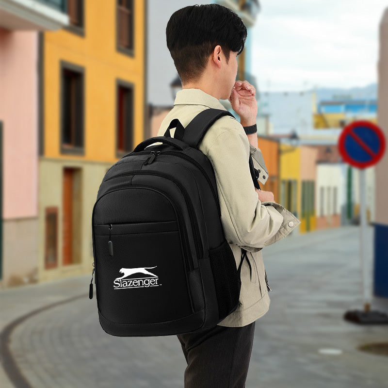 Slazenger R40 Casual Backpack - Sleek Black with White Logo, Durable Fabric, Multiple Compartments & Padded Shoulder Straps for Daily Commute, Travel, School, Work, Backpack for Travel, Urban Carry, Versatile Bag, Sturdy Cons