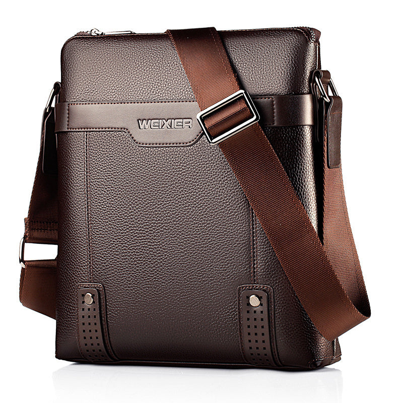 WEIXIER Men's Fashion Crossbody Bag - Adjustable Strap, Faux Leather, Deep Brown | Casual Street Style Shoulder Bag for Outings