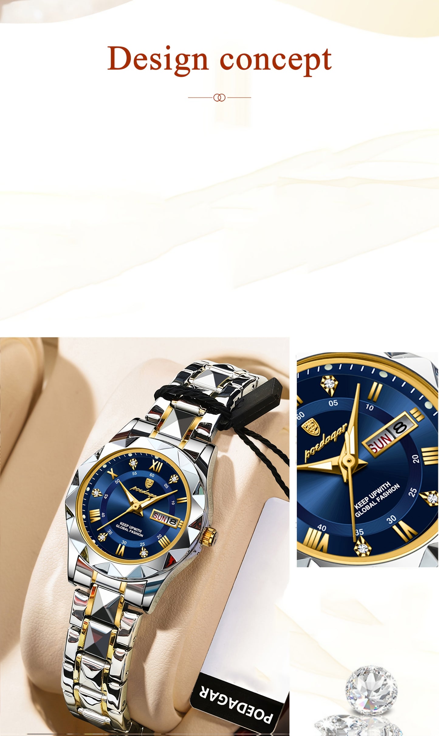 POEDAGAR 2023 New Women's Casual Quartz Watch - Stainless Steel Band, High Quality IPX7, Luminous Blue Dial with Roman Numerals, Date Display, Elegant Round Design for Casual Attire, Secure Clasp Closure