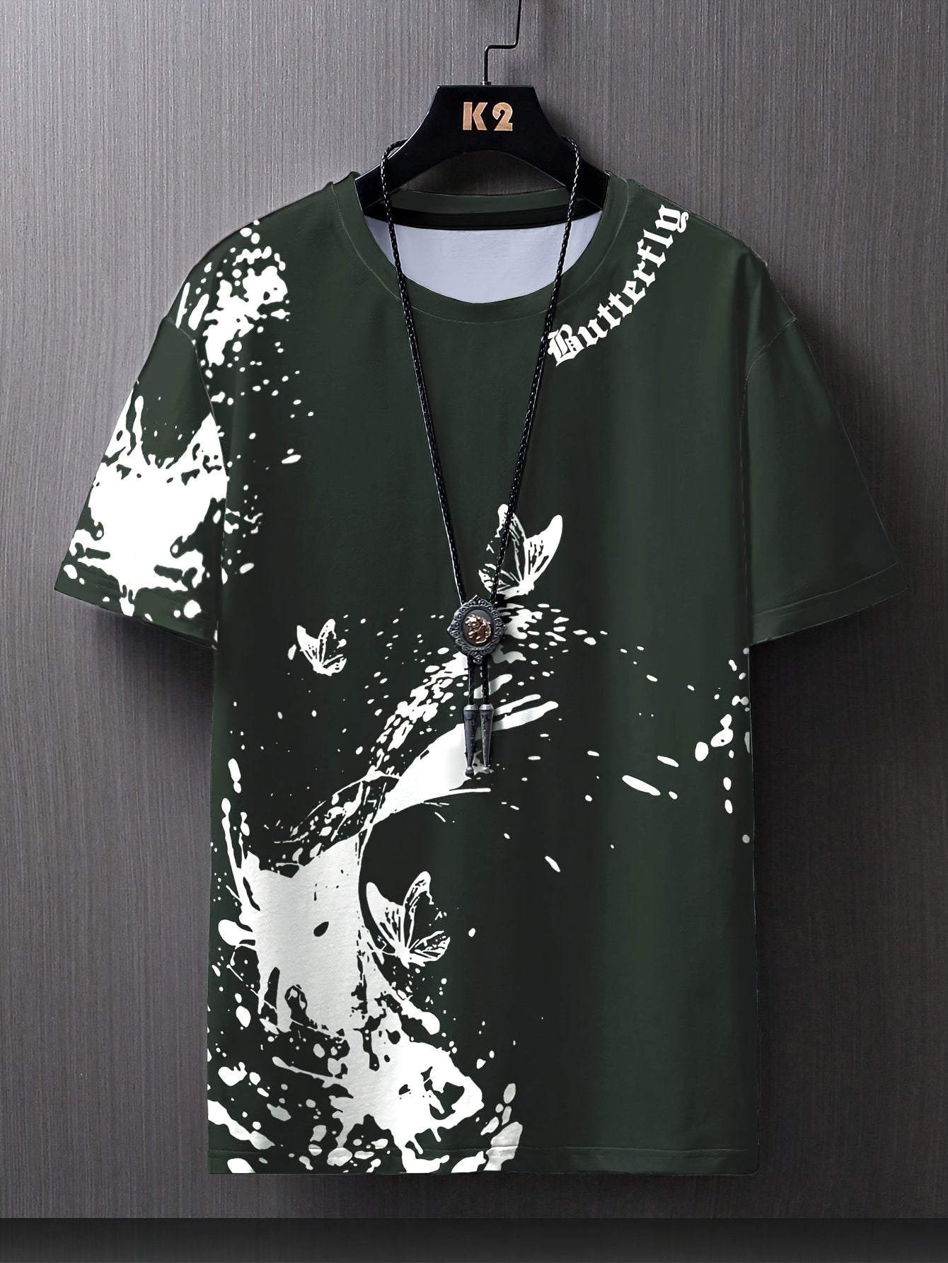 Men's Flat Shoulder Casual Butterfly Print Short Sleeve T-Shirt XT7119