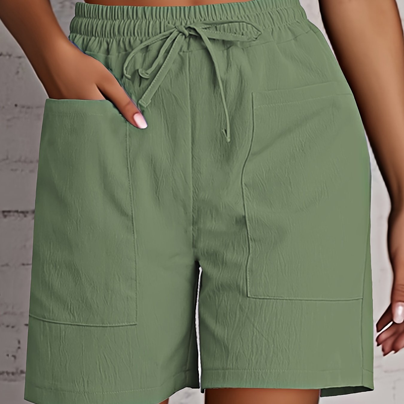 Women's Beige Cargo Shorts - Casual & Stylish, Solid Color with Drawstring Waist and Pockets, Polyester Blend, Machine Washable, All-Season Comfort