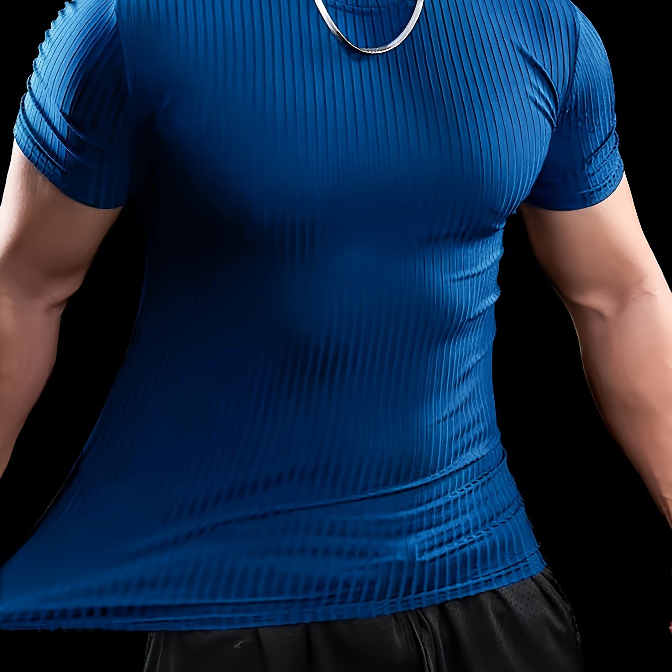 Men's Slim Fit Ribbed Short Sleeve T-Shirt - Stretchy Athletic & Casual Wear, Green, Round Neck, Machine Washable, Muscle-Enhancing Design, Gym Shirts