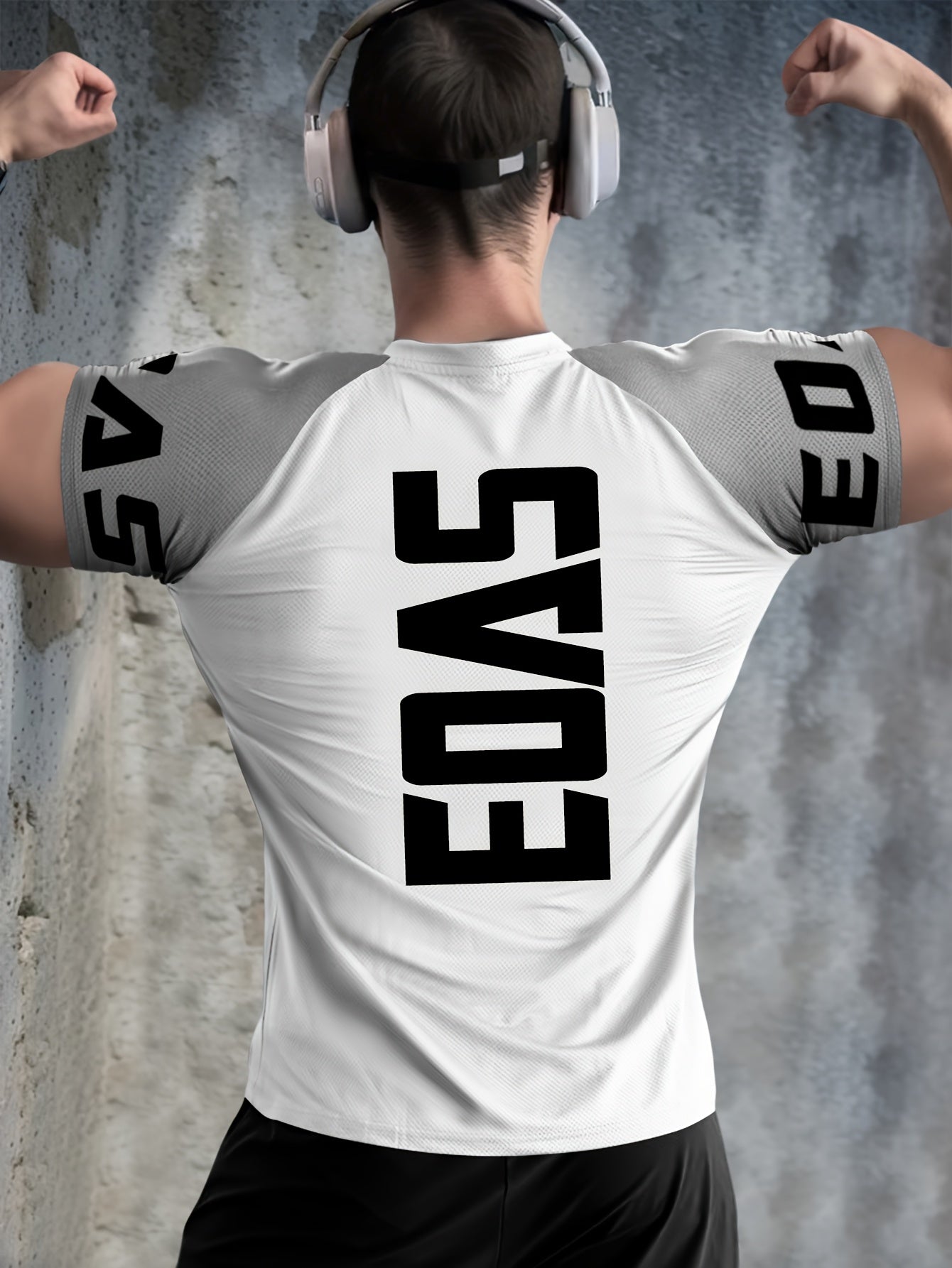 Men's Quick-Dry Breathable Mesh Sports T-Shirt - Summer Gym Workout Top with Contrast Black & White Sleeves & for Man Letter Print, Slim Fit for Running Training Casual Wear, Breathable Running Gear | Sporty Casual Tee | Mesh