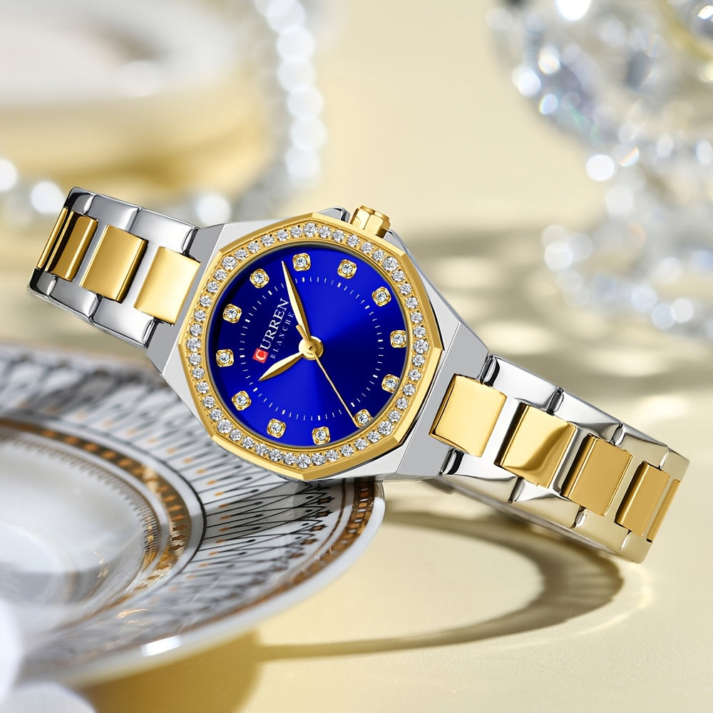 CURREN Women's Elegant Fashion Luxury Rhinestone-Adorned Small Dial Watch - Stainless Steel Band, Zinc Alloy Case,, Analog Display - Ideal for Business & Social Events, Perfect Gift, CURREN