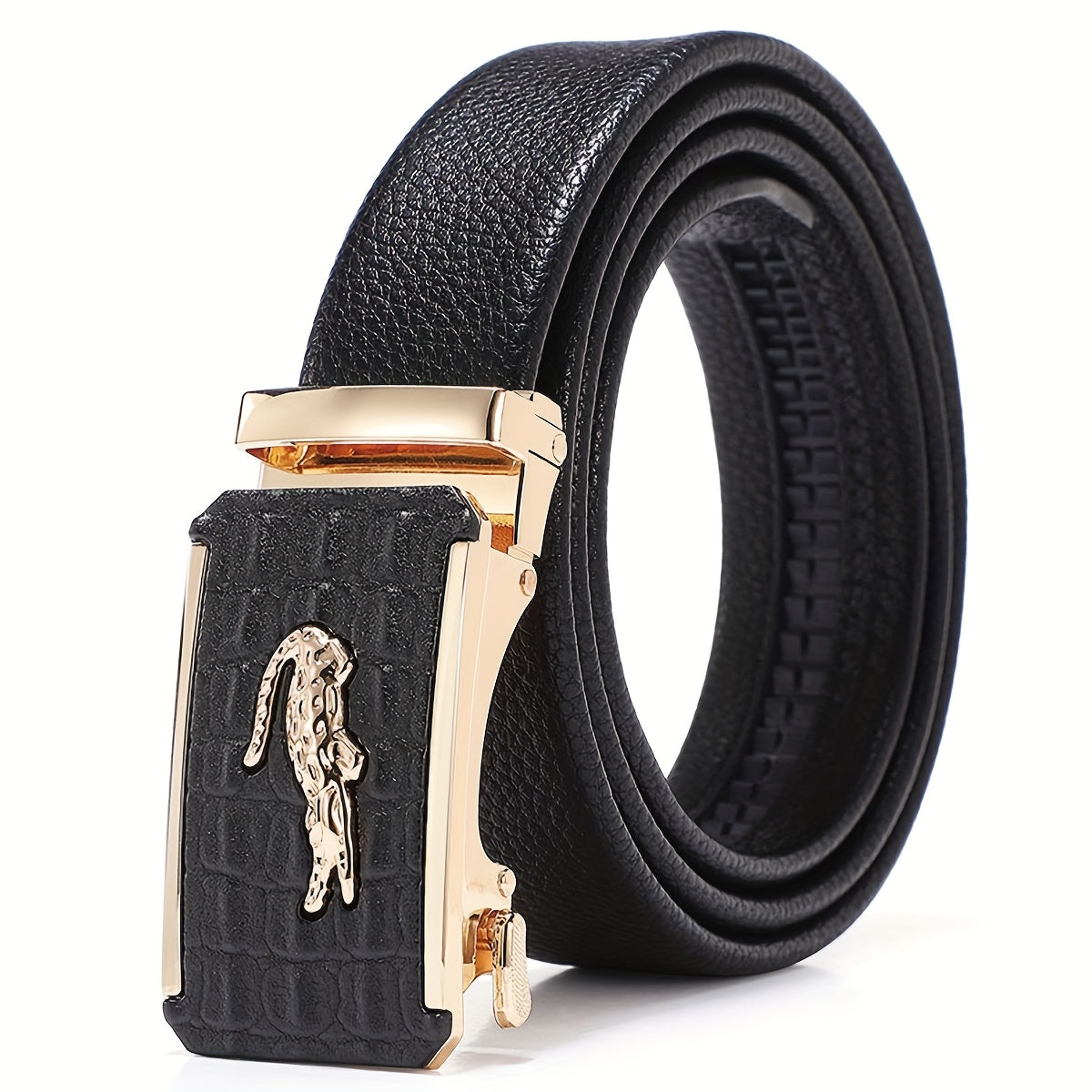 Men's Luxury Belt with Automatic Buckle - Adjustable 120-130cm, Formal & Casual Dress Belt, Alloy Construction for Everyday & Special Occasions - Sophisticated Men's Accessory, Belt Accessories, Stylish Crocodile Texture, Tex