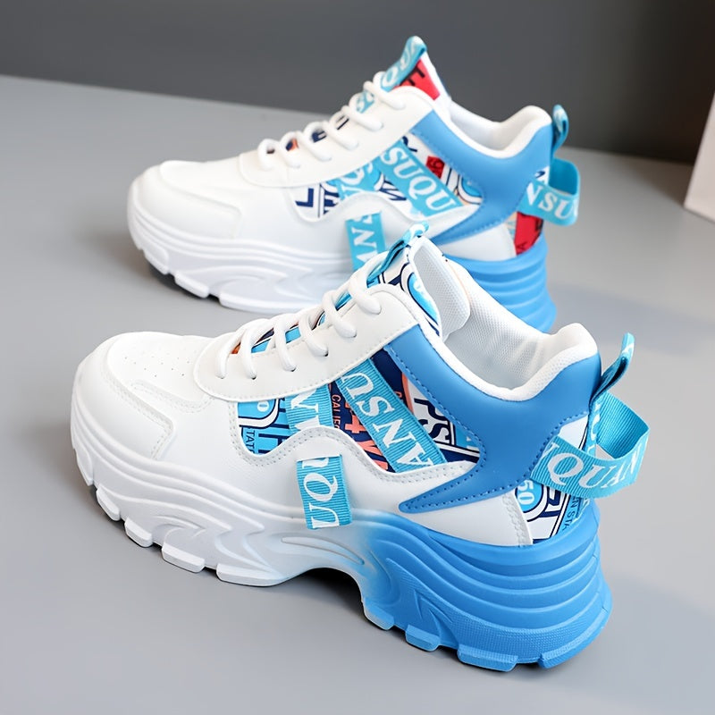 Women's Letter Design Chunky Sneakers, Fashion Lace Up Outdoor Shoes, Comfortable Low Top Sport Shoes