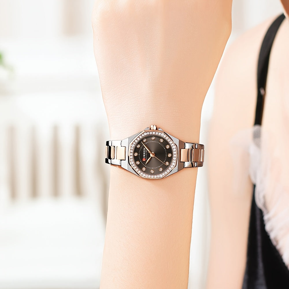 CURREN Women's Elegant Fashion Luxury Rhinestone-Adorned Small Dial Watch - Stainless Steel Band, Zinc Alloy Case,, Analog Display - Ideal for Business & Social Events, Perfect Gift, CURREN