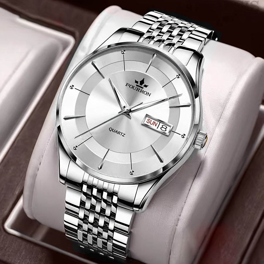 A New Stainless Steel Men's Quartz Watch With A Calendar And Luminous Function, A Fashionable Wristwatch, A Gift For Relatives And Friends' Birthdays Or Holidays, A Brand With An Electronic Movement, A Fully Automatic Busines