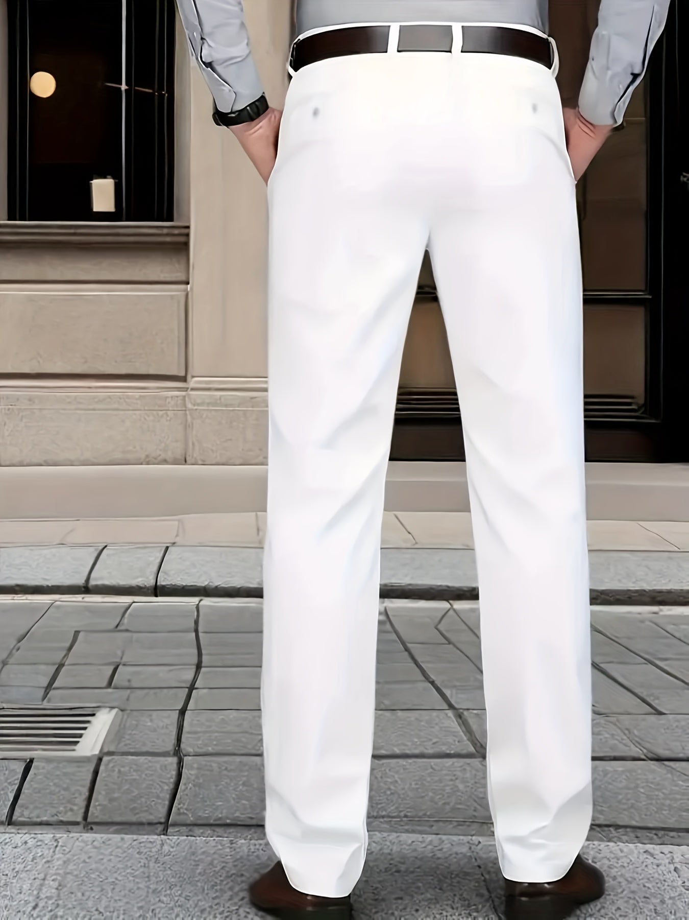 Men's Classic Business Dress Pants, Solid Color Casual Trousers, 100% Polyester, Regular Fit, with Zipper Fly, for Daily Wear and Gifting, All-Season, Allseason Trousers | Notch Lapel Design | Polyester Trousers