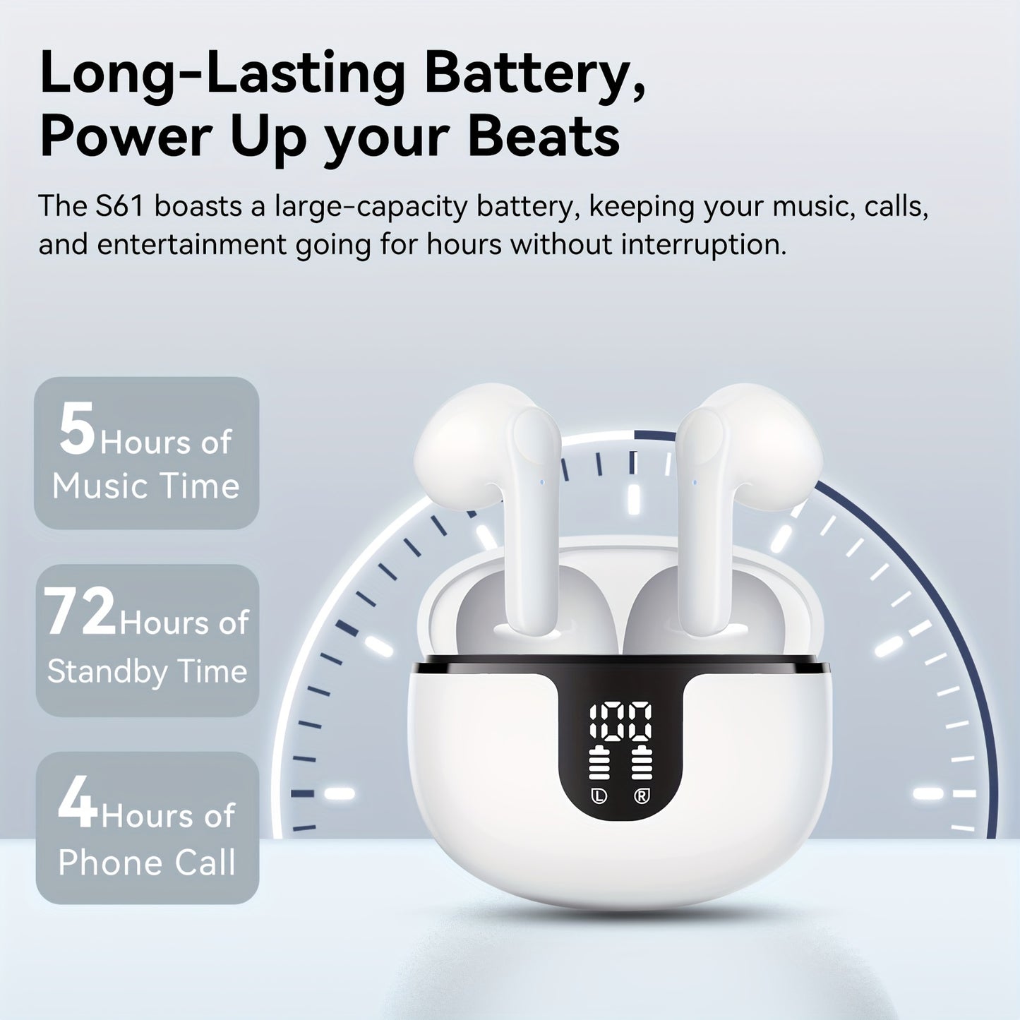 In-Ear Wireless Headphones with HIFI Sound Quality, Truly Wireless, Omnidirectional Stereo, Low Latency, Automatic Connection, High-Definition Noise Reduction, Large Battery Capacity, Ultra-Long Battery Life, And LED Digital