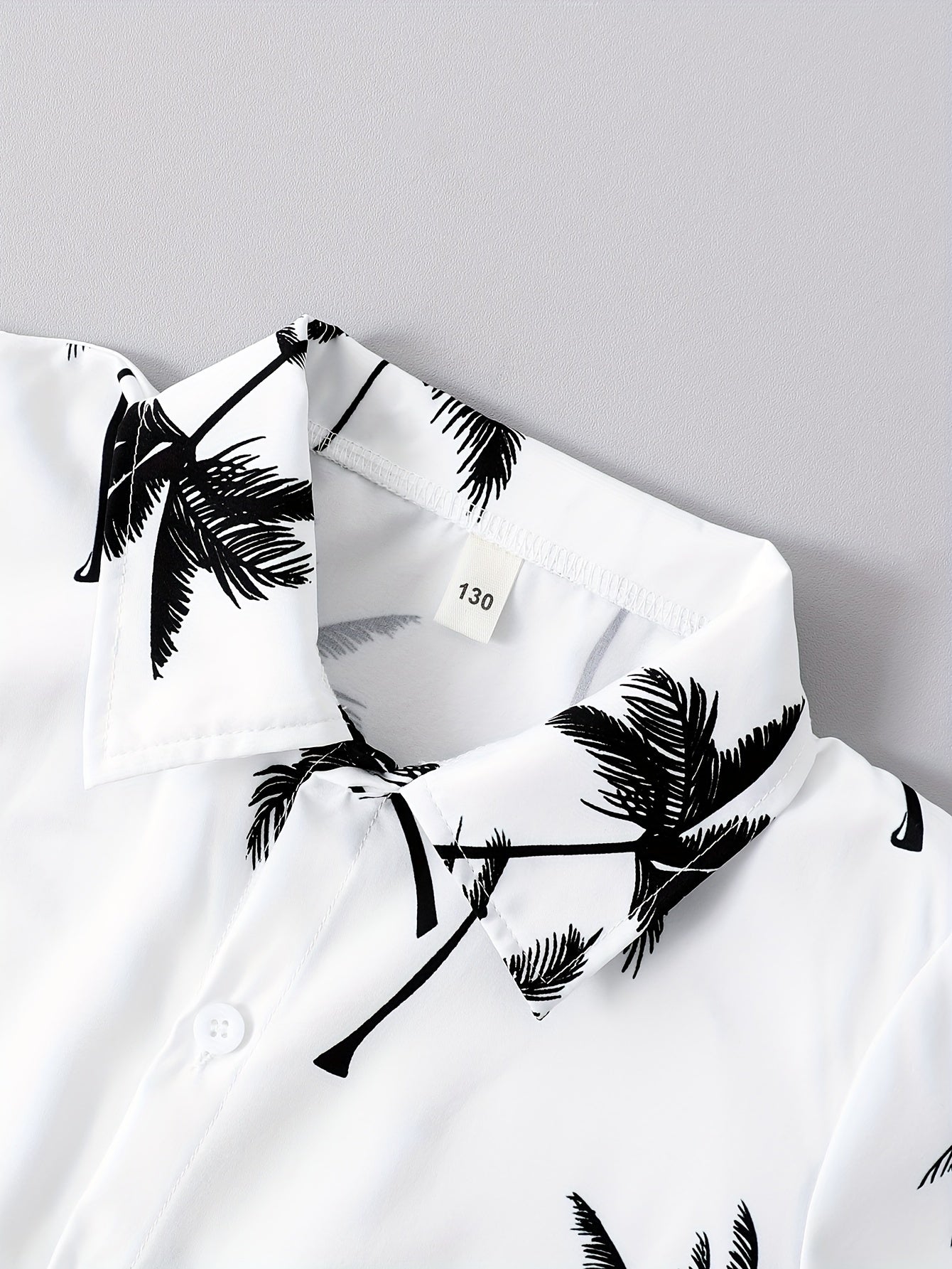 2pcs Boys Casual Coconut Tree Graphic Print Short Sleeve Lapel Shirt & Shorts Set, Comfy Summer Boys Clothing For Daily & Outdoor Wear