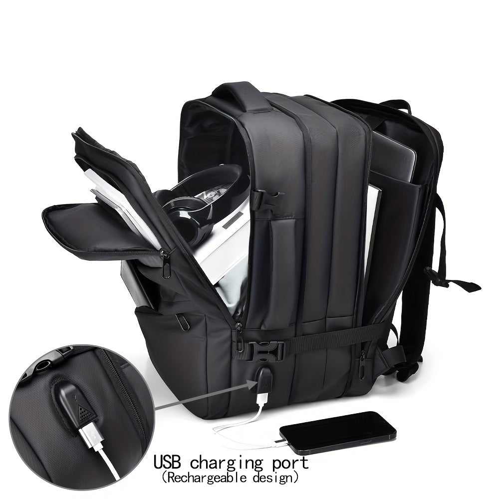 1pc HUABUPS Expandable Travel Backpack with USB Charging Port, 39.62 cm Laptop Backpack for Men & Women, High Quality Business Commuter Backpack with Multiple Compartments, Dilation Design & Padded Straps - Ideal Gift for Chr