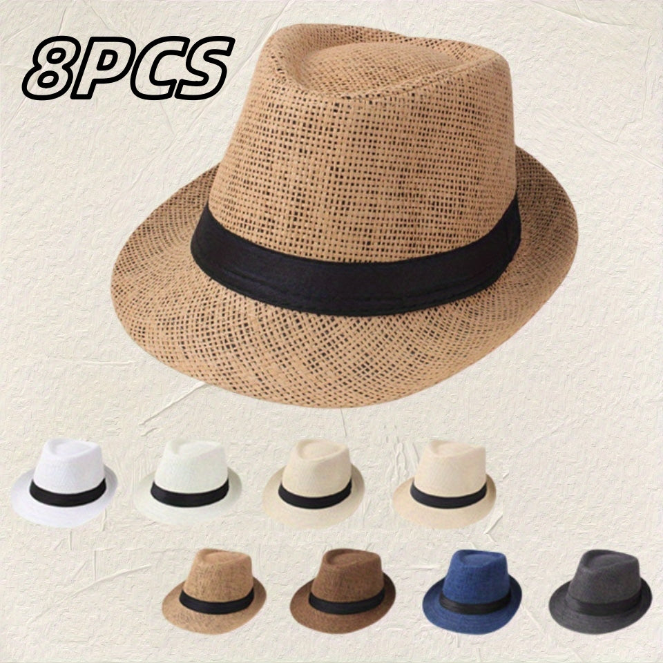 8pcs Set Hat Unisex Straw Sunshade Breathable Sun Hat Bucket Hat Casual Top Hat Summer Hat