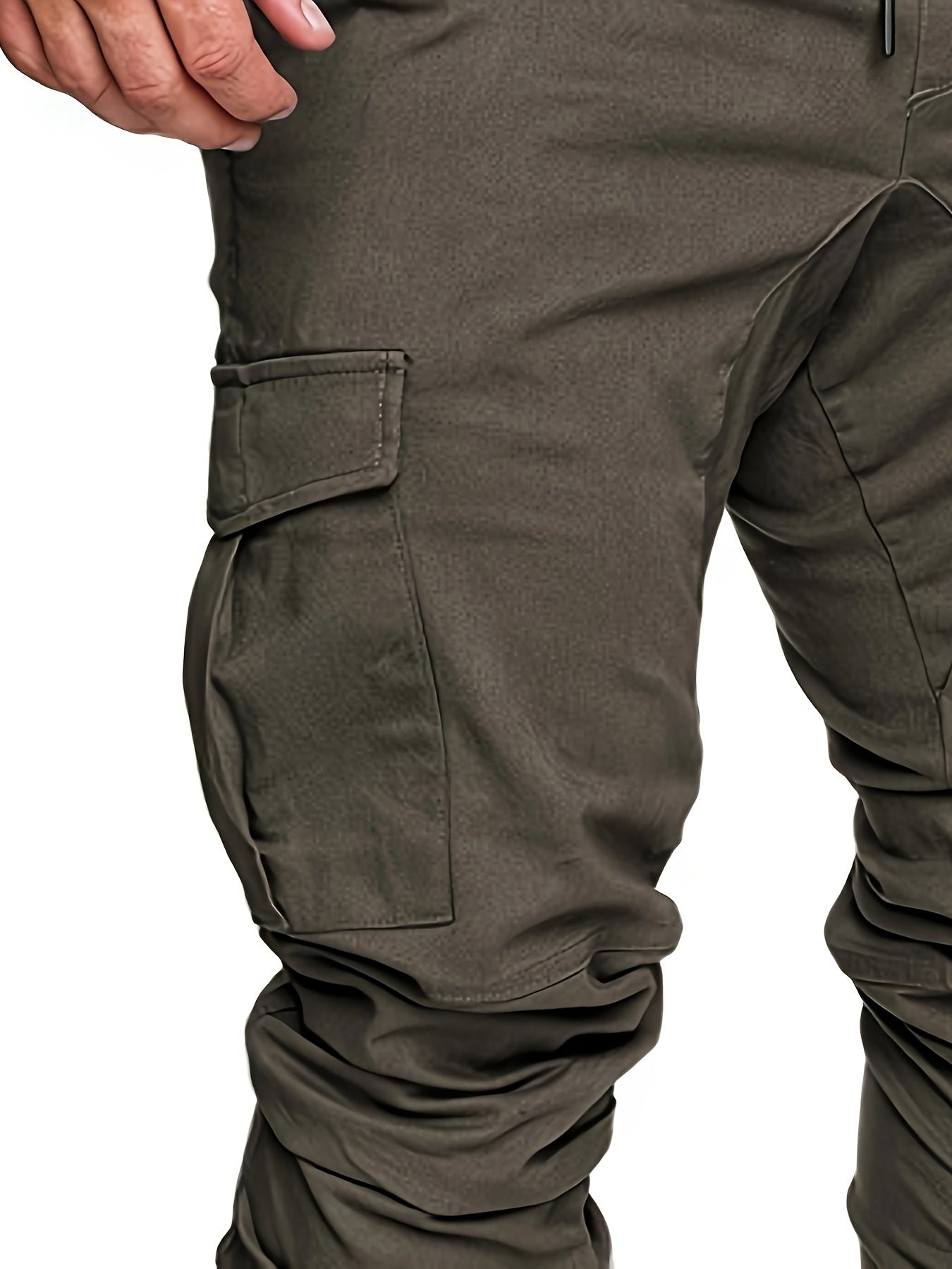 Men'S Casual Cargo Pants, 95% Cotton 5% Spandex, Skinny Fit, Solid Color, Long Length, Woven Fabric, Non-Stretch, with Pockets, 215g/m² Weight
