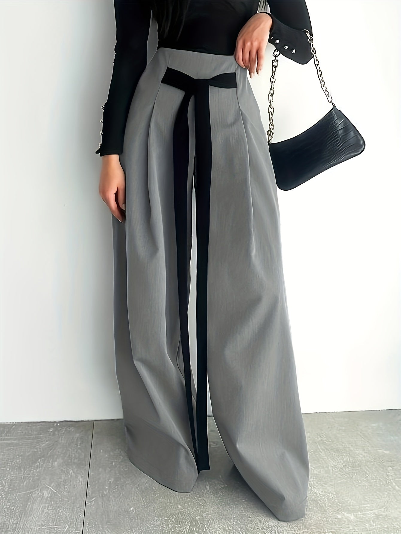 BK052044 Elegant Suit Jacket and Waist-Tie Loose Straight-Leg Wide-Leg Pants Women's Two-Piece Suit