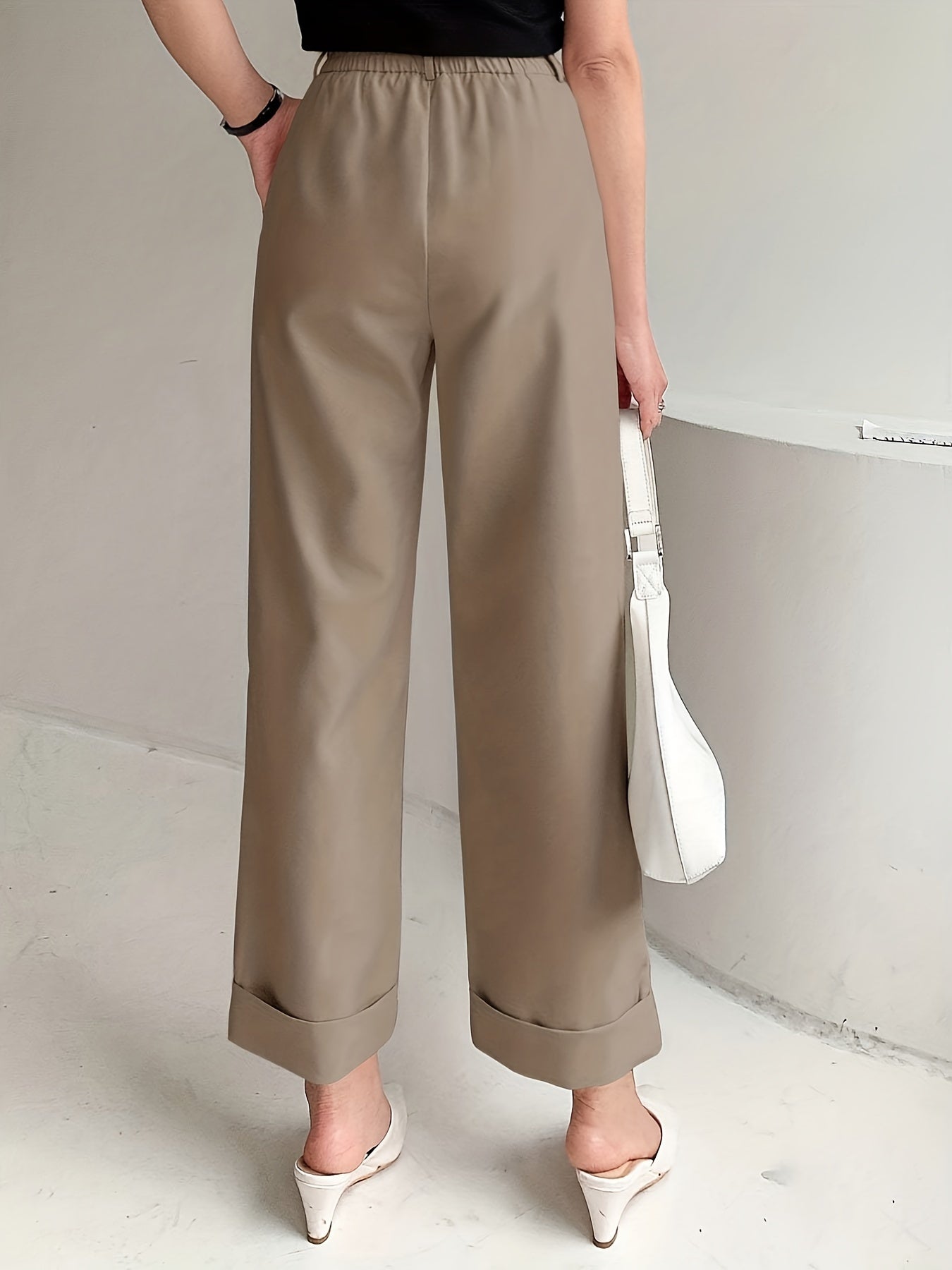 Slant Pockets Wide Leg Suit Pants, Casual Loose Pants For Spring & Summer, Women's Clothing