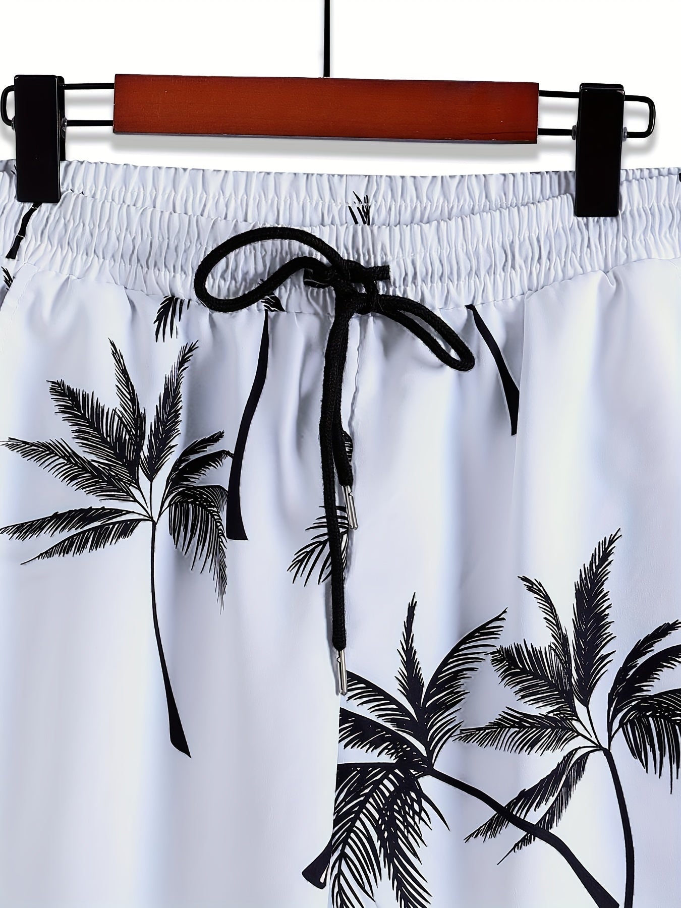 Men'S Summer Tropical Palm Tree Print Pajama Set, Polyester 100% Short Sleeve Shirt & Drawstring Waist Shorts, Vacation Style Lapel Collar, Non-Stretch Woven Fabric, Regular Fit - 120gsm