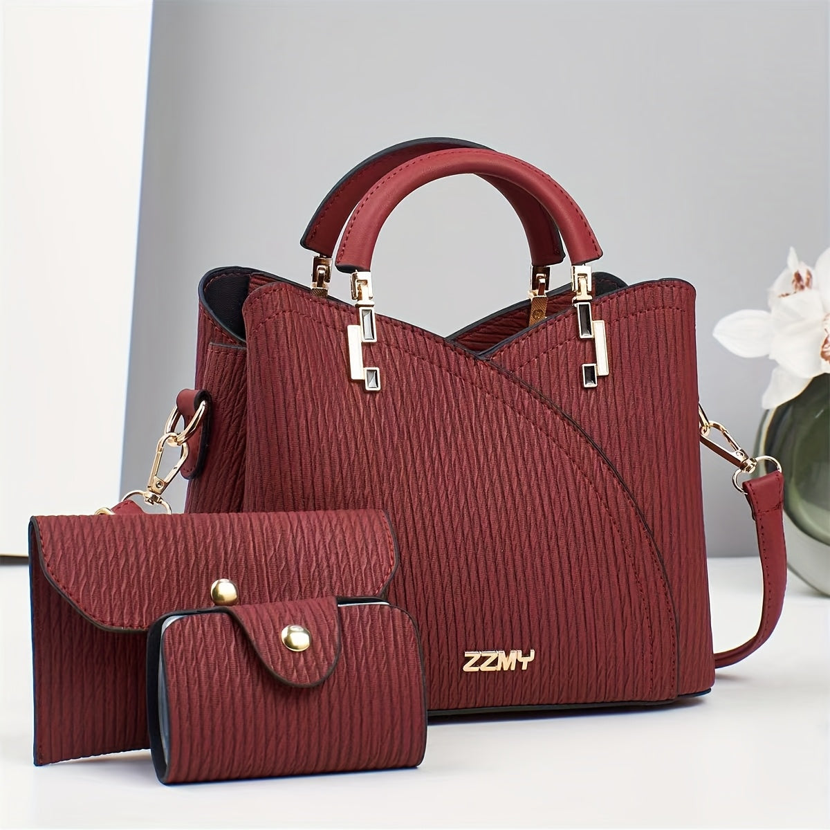 3pcs Set Striped Fashion Handbags, Multifunctional Large Capacity Crossbody Bag with Stylish Design, New Fashionable Women's Small Square Shoulder Bags Versatile Casual Multi-Layer Large Capacity Single-Shoulder or Crossbody