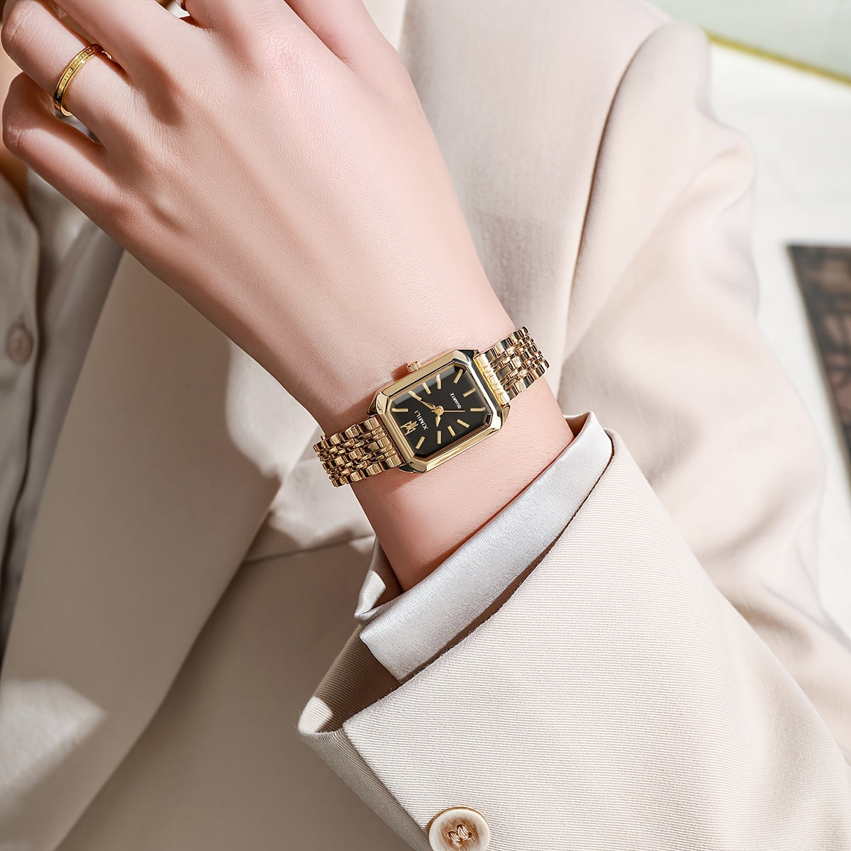 Women's Business Rectangle Quartz Watch Luxury Golden Fashion Analog Wrist Watch For Daily Life