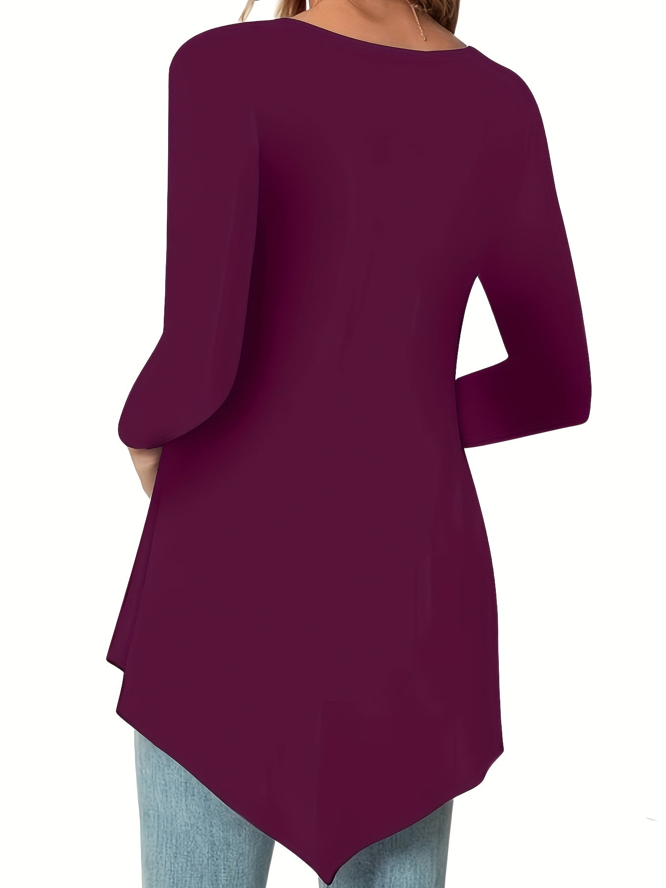 Women's Casual Long Sleeve Tunic Top, Polyester 95% Spandex 5% Knit Fabric, Solid Color Crew Neck Blouse for Spring/Summer/Fall, Spring Summer Blouse|Tunic Style|Solid Color Top