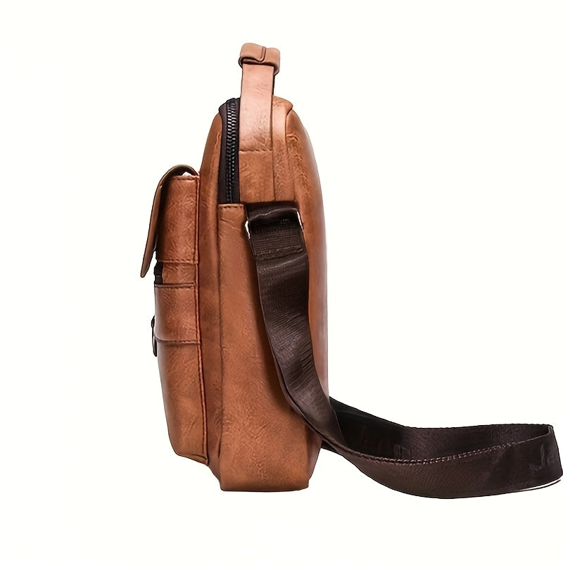 Unisex Retro Vertical Crossbody Bag - Adjustable Strap, Multiple Compartments & Front Pocket - Business Casual Shoulder Bag for Men & Women (Black)