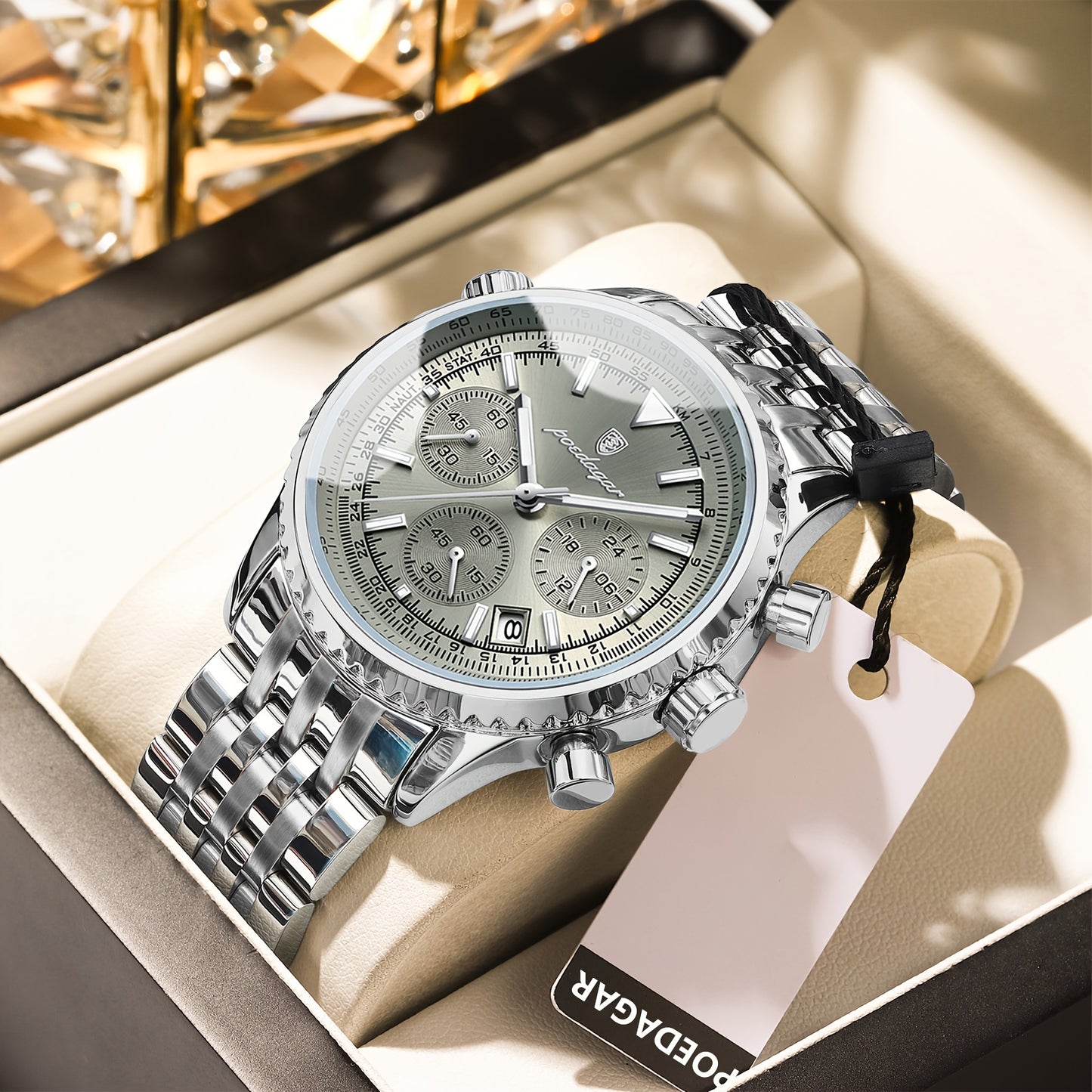 Berda Tomato Business Dominant High-end Luxury Stainless Steel Watch Waterproof Luminous Calendar Quartz Men's Watch, POEDAGAR