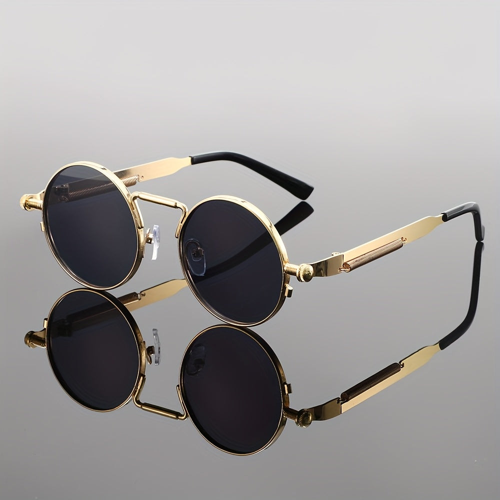Men's Retro Round Fashion Glasses - Zinc Alloy Frame & Blue-Tinted Polycarbonate Lenses, Y2K Vintage Style for Everyday Fashion, Special Occasions & Holiday Gifts, Vintage Glasses, Trendy Eyewear, Bold Design, Durable Lenses,