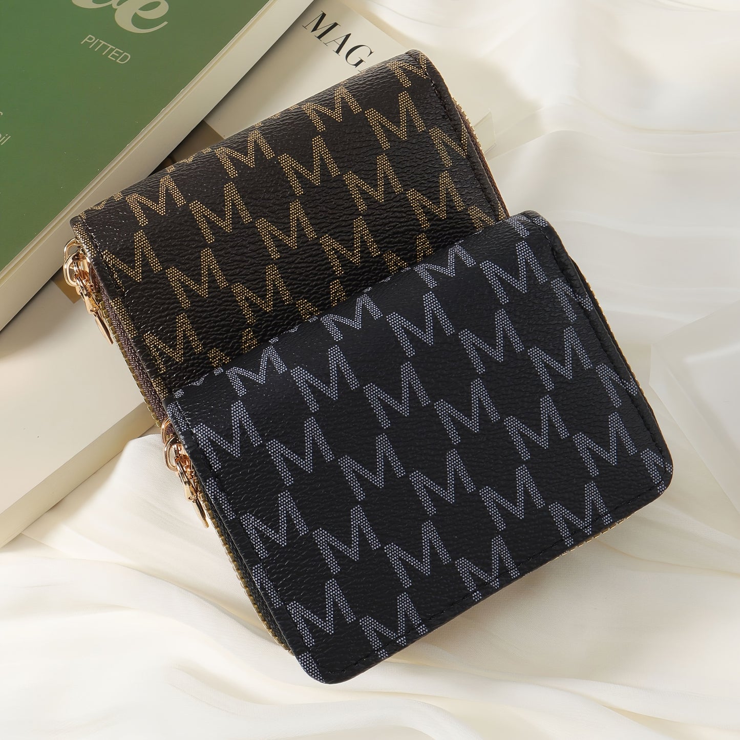 New Retro Printed Women's Minimalist Short Wallet With Double Zippers Around, Fashionable Coin Wallet, Credit Card Storage Bag, Simple And Casual Multi Card Holder