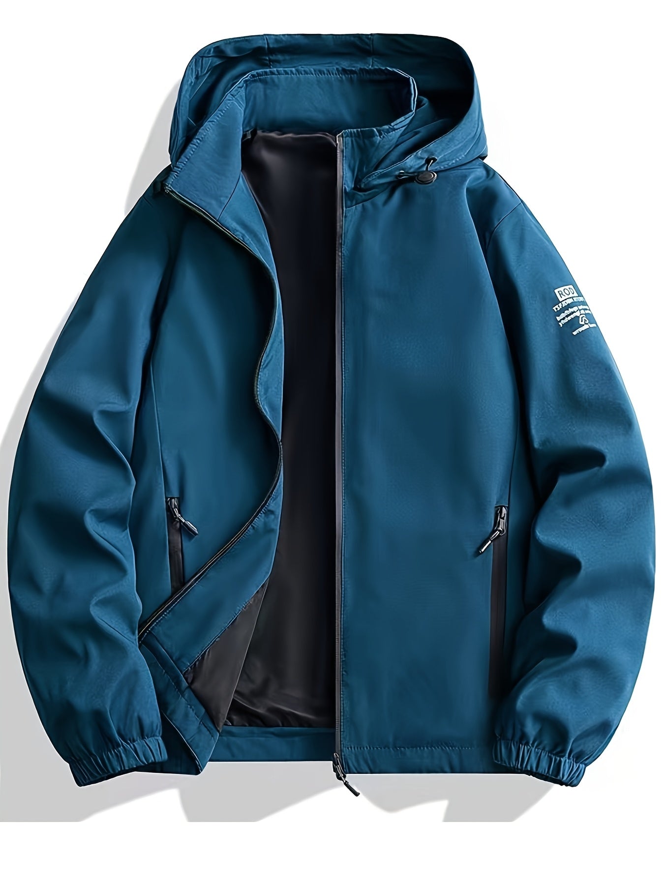 2pcs Men's Sporty Casual Jacket and Stretch Jogger Set, Spring/Autumn Fashion Hooded Jacket with Zipper Pockets, Windproof Outerwear and Black Stretch Joggers, Perfect for Outdoor Activities and Leisure Wear