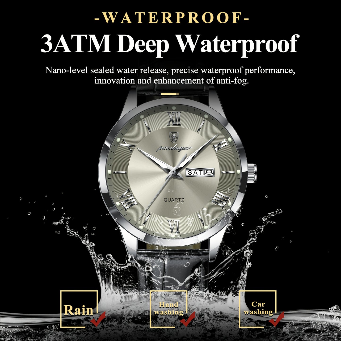 Luxury Leather Strap Men's Watch Waterproof Luminous Calendar Week Wristwatch Simple Business Fashion Sports Men's Watch