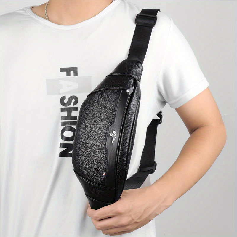 Men's Synthetic Leather Crossbody Bag - Adjustable Strap, Multiple Compartments, Lightweight Waist Pack for Hiking, Cycling & Daily Commute, Black, Cycling Bag | Modern Crossbody Bag | Adjustable Strap Bag