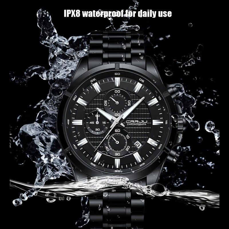 CRRJU Men's Watch Fashion Luxury Multifunctional Stainless Steel Quartz Watch