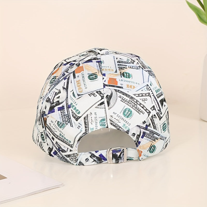 Funky Money Print Baseball Cap 100% Polyester Lightweight Adjustable Hip-Hop Hat Unisex for Music Festivals