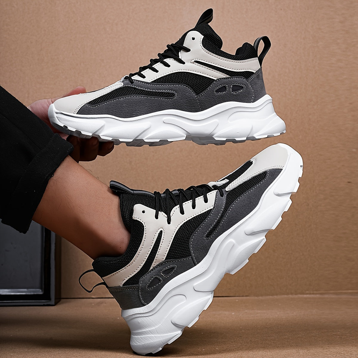 Men's Comfortable Breathable Fashion Sneakers - Stylish Two-Tone Casual Sneakers, Durable Non-Slip EVA Sole, Lace-Up, Low-Top for Everyday & Streetwear
