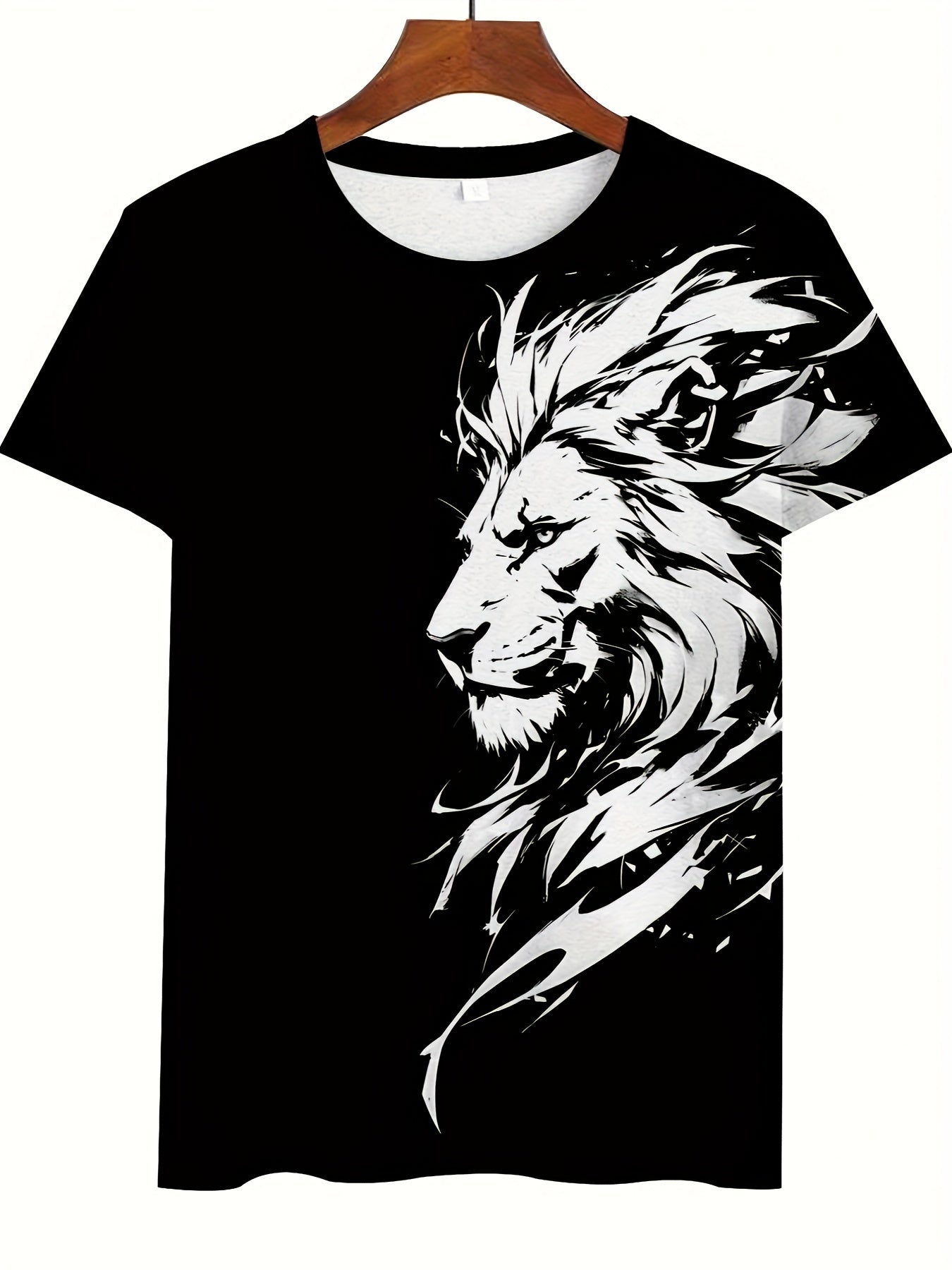 New Lion 3D Print Pattern, Casual Short Sleeve Round Neck T-Shirt, Outdoor Men's Clothing