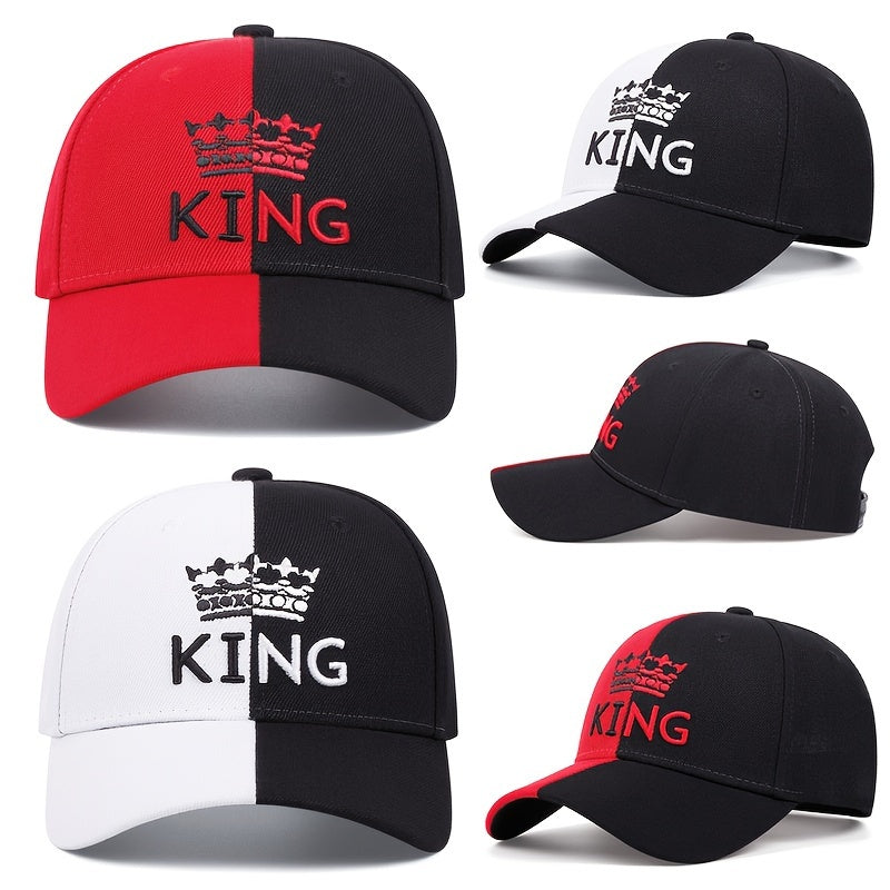 Men's KING Crown Embroidered Letter Pattern Color Block Hip-Hop Snapback Hat, Adjustable Outdoor Casual Cap