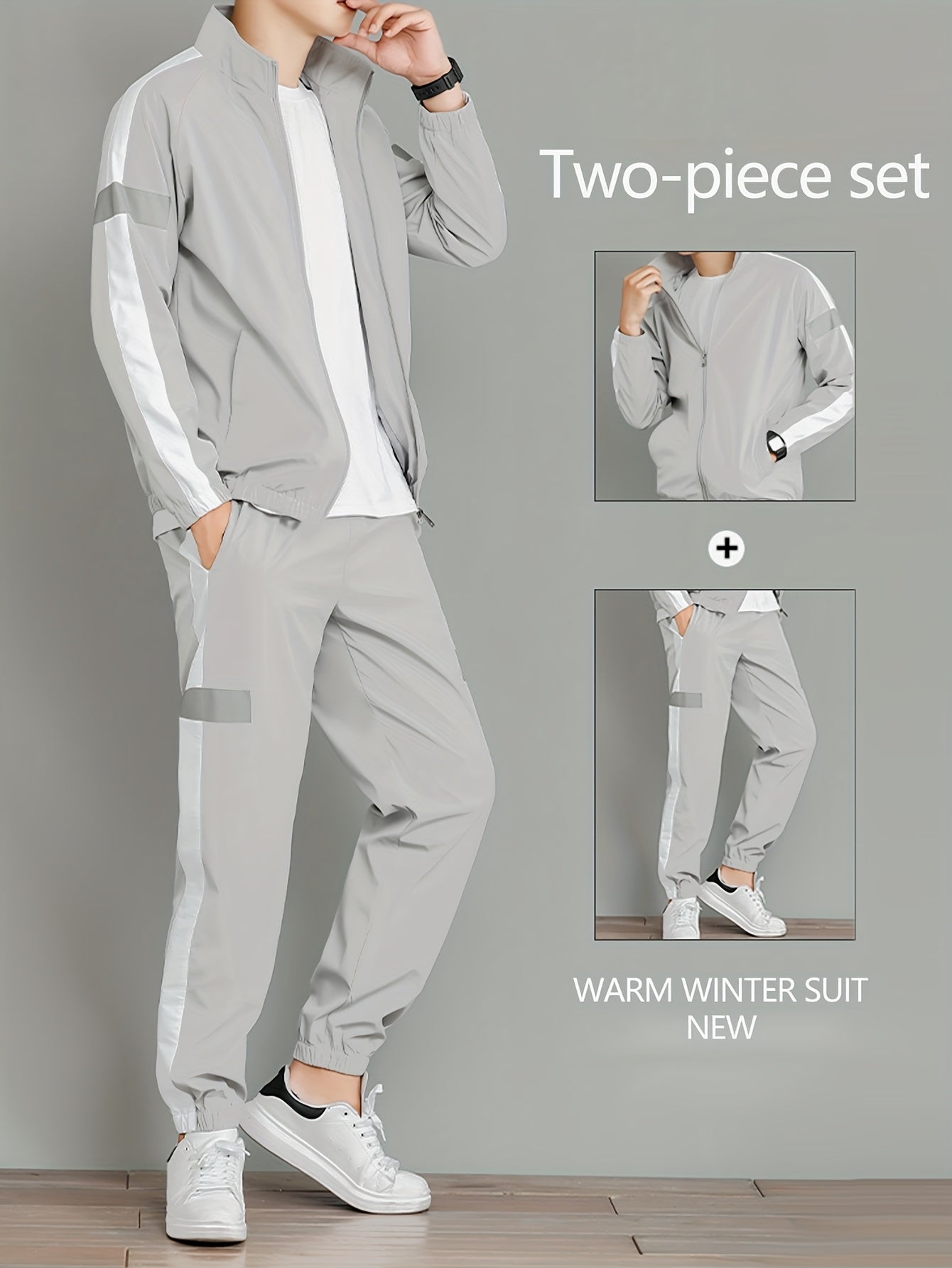 2pcs Men's Spring/Autumn Casual Long Sleeve Sportswear Set with Stand Collar