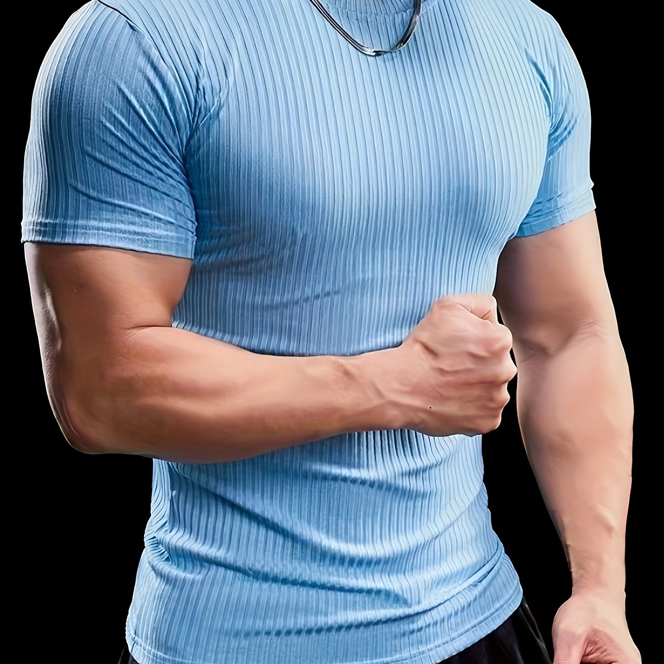 Men's Stretch Fit Short Sleeve T-Shirt - Breathable, Comfortable Polyester Blend, Solid Blue, Crew Neck, Casual & Sporty Style for Spring/Summer