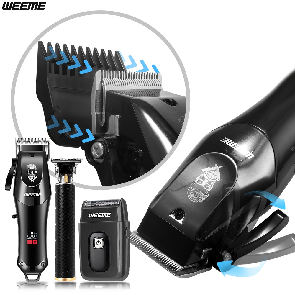 WEEME Men'S Electric Haircut Kit 1pc Men'S Hair Clipper + 1pc T-Blade Trimmer Sharp Precision Haircutting, LED Digital Display, Cordless Portable Use, Suitable for Haircutting, Beard Trimming, Sculpting Styling, Home Travel