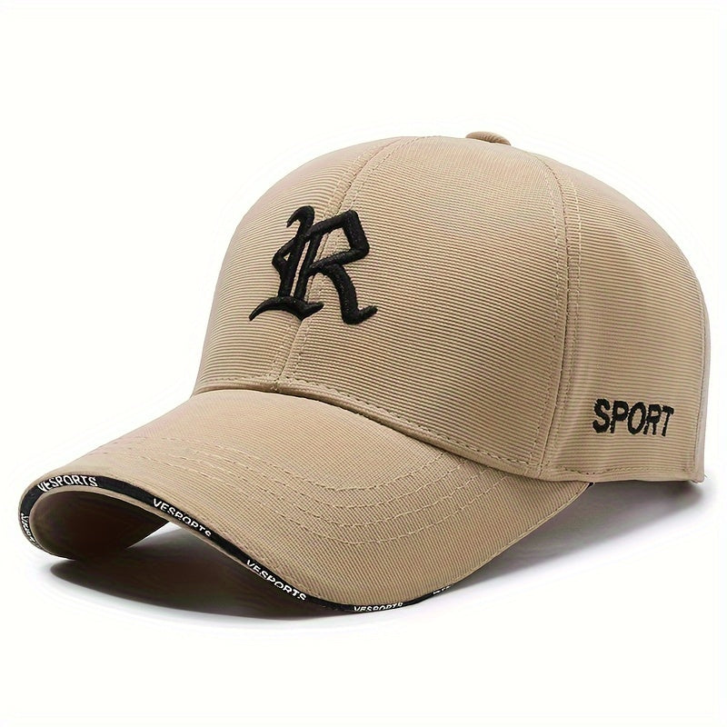 "R" Embroidered Baseball Cap - Sleek Black Dad Hat with Curved Brim, Comfortable & Breathable, Ideal for Outdoor Activities, One Size Fits All