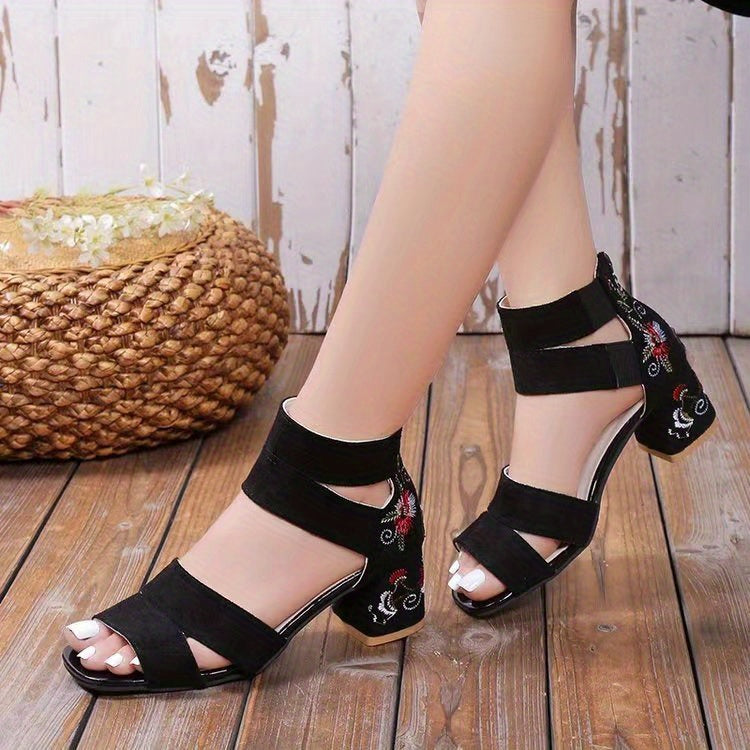 Chunky Heel Sandals Pu Rubber Ankle-Strap Buckle Mid Heel(3-5cm) Open Toe