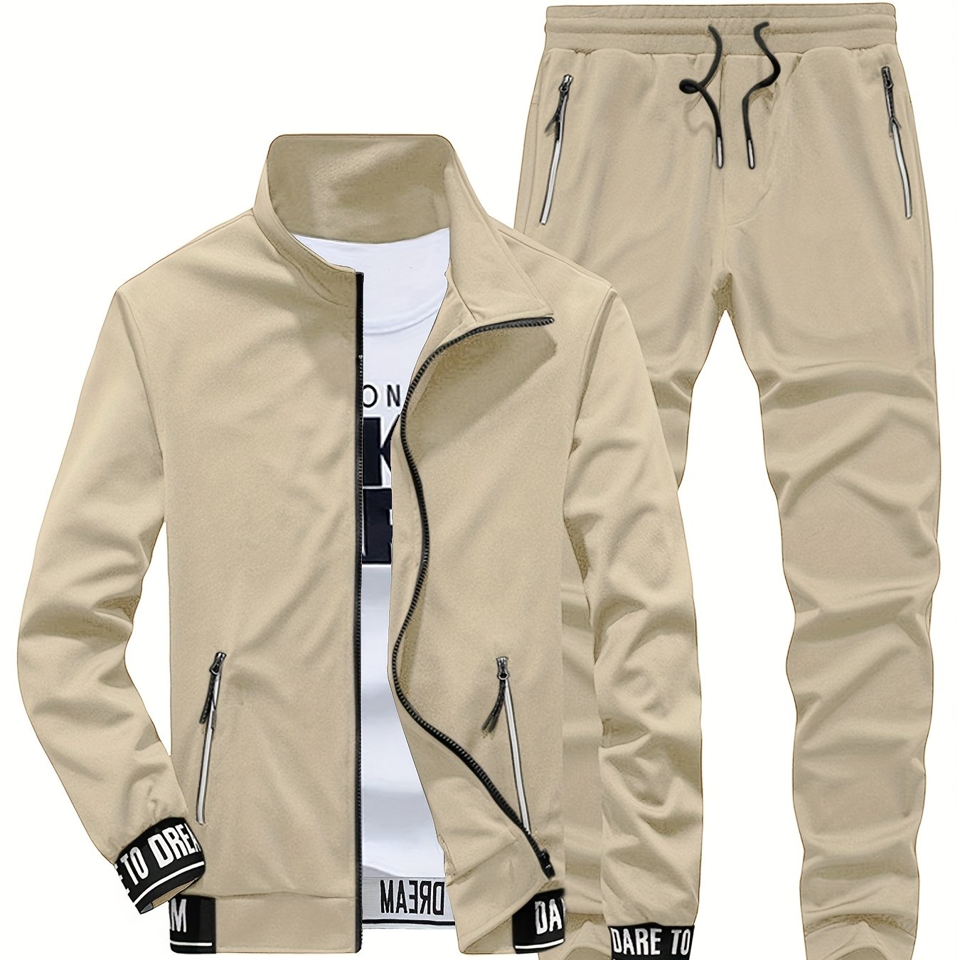 Spring and Autumn Men's Stand Collar Sports Casual Pants Suit