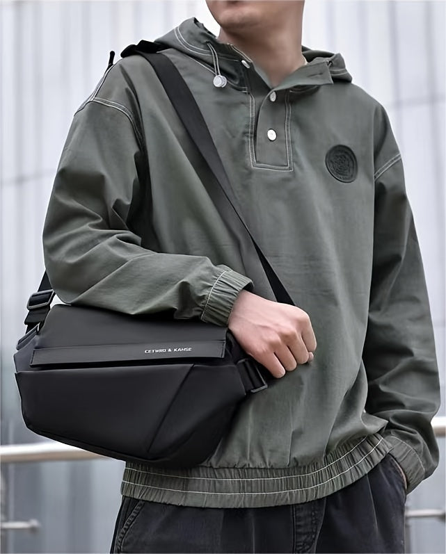 Men'S Sleek Black Crossbody Bag - Durable Oxford Material, Zippered Chest Bag with Adjustable Strap, Ideal for Commuting & Cycling, Trendy Shoulder Bag for Men, Cycling Bag|Trendy Shoulder Bag|Functional Design, Small Crossbo