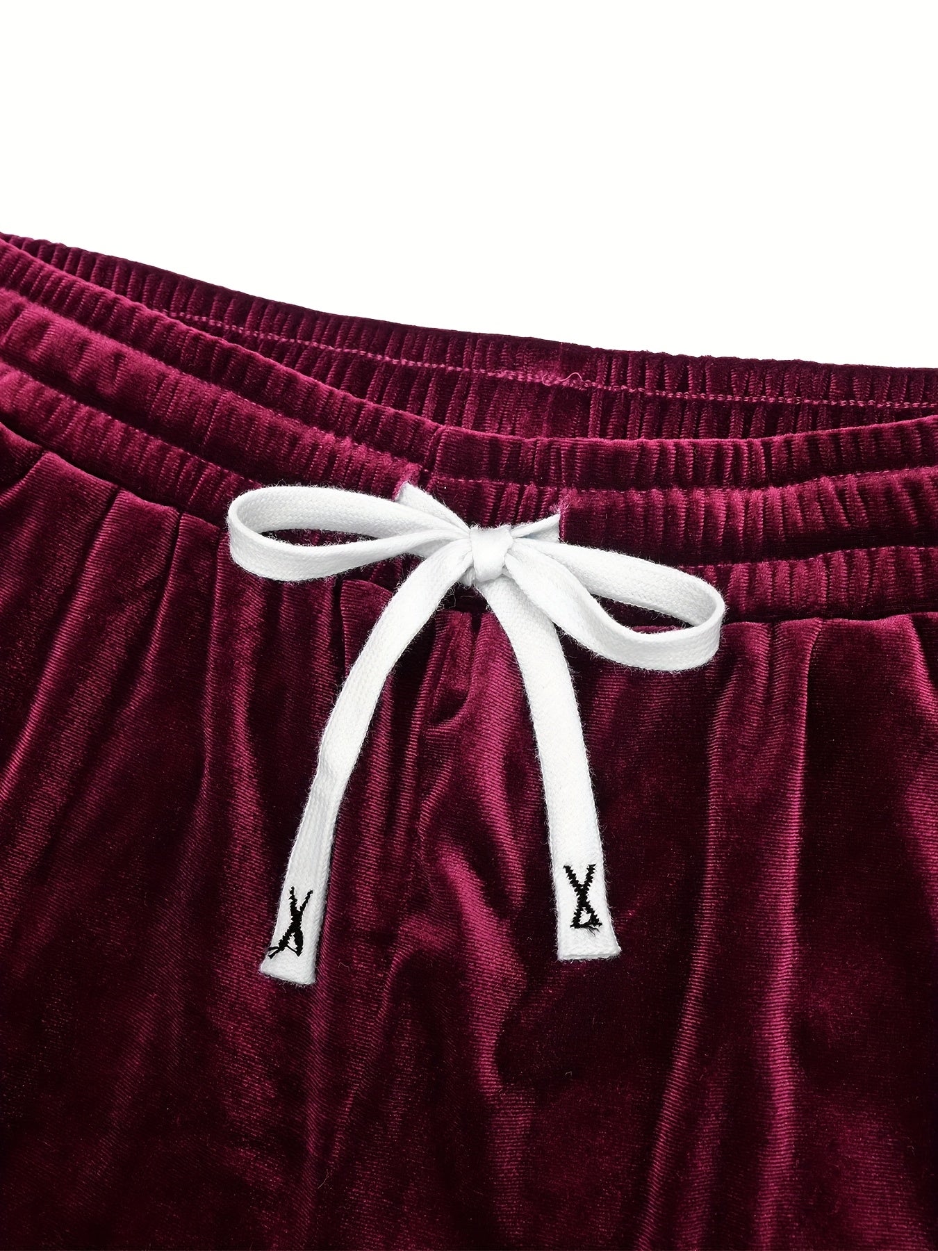 Men'S Fashion Velvet Knit Pullover Set, Contrast Letter Embroidery Top and Solid Color Drawstring Shorts, Simple Casual Outing Commuting Vacation Light Luxury Set, Regular Fit Elastic Knit Two-Piece Set, High-end Sheen Light